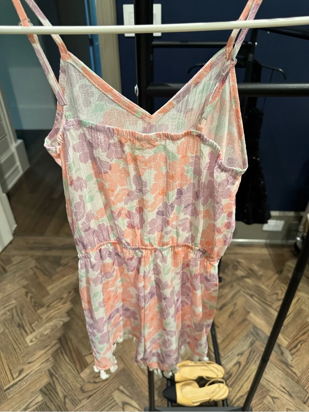 Girls’Floral Spaghetti Strap Romper in Peach, Lavender & Mint